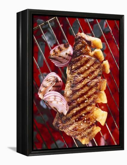 Sirloin Steak with Onions on a Barbecue-Ulrike Koeb-Framed Premier Image Canvas