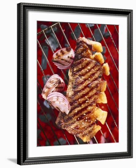 Sirloin Steak with Onions on a Barbecue-Ulrike Koeb-Framed Photographic Print