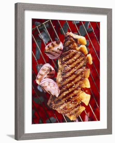 Sirloin Steak with Onions on a Barbecue-Ulrike Koeb-Framed Photographic Print