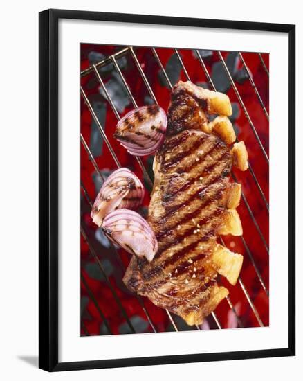 Sirloin Steak with Onions on a Barbecue-Ulrike Koeb-Framed Photographic Print