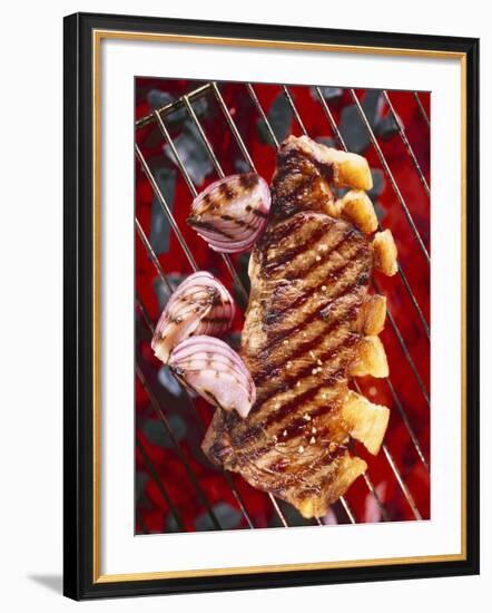 Sirloin Steak with Onions on a Barbecue-Ulrike Koeb-Framed Photographic Print