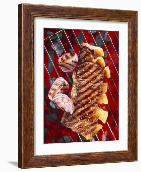 Sirloin Steak with Onions on a Barbecue-Ulrike Koeb-Framed Photographic Print