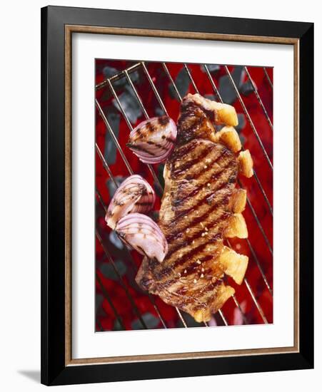 Sirloin Steak with Onions on a Barbecue-Ulrike Koeb-Framed Photographic Print