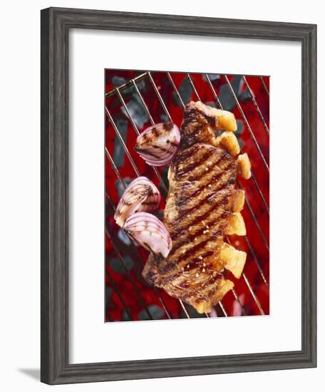 Sirloin Steak with Onions on a Barbecue-Ulrike Koeb-Framed Photographic Print