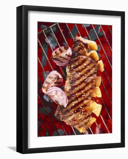 Sirloin Steak with Onions on a Barbecue-Ulrike Koeb-Framed Photographic Print