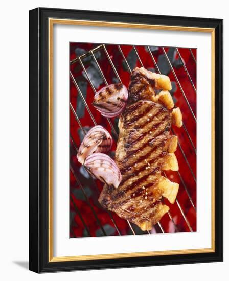 Sirloin Steak with Onions on a Barbecue-Ulrike Koeb-Framed Photographic Print