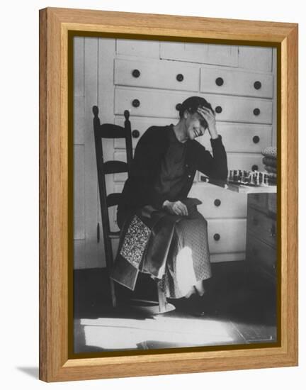 Sister Mildred Barker Consumed with Mirth While Sewing in Sewing Room-John Loengard-Framed Premier Image Canvas
