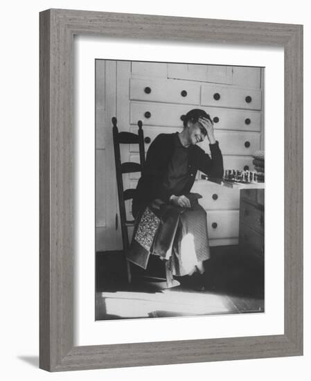 Sister Mildred Barker Consumed with Mirth While Sewing in Sewing Room-John Loengard-Framed Photographic Print