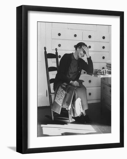 Sister Mildred Laughing with Hand to Head in Sewing Room of Her Small Shaker Community-John Loengard-Framed Photographic Print
