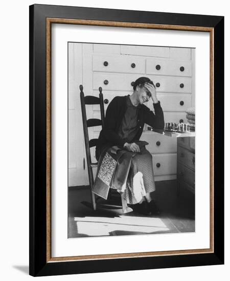 Sister Mildred Laughing with Hand to Head in Sewing Room of Her Small Shaker Community-John Loengard-Framed Photographic Print