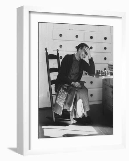 Sister Mildred Laughing with Hand to Head in Sewing Room of Her Small Shaker Community-John Loengard-Framed Photographic Print