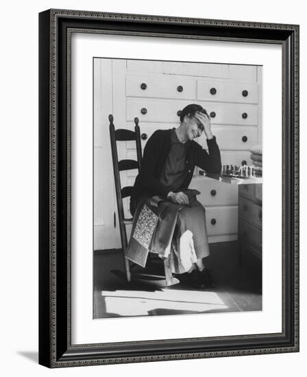 Sister Mildred Laughing with Hand to Head in Sewing Room of Her Small Shaker Community-John Loengard-Framed Photographic Print