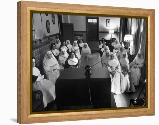 Sisters at St. Vincent's Hospital in Recreation Room Watching Program from New Local TV Station-Ralph Morse-Framed Premier Image Canvas