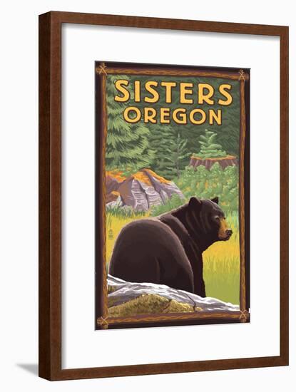 Sisters, Oregon - Bear in Forest-Lantern Press-Framed Art Print