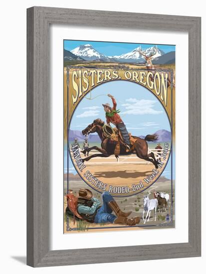 Sisters, Oregon - Cowboy Montage-Lantern Press-Framed Art Print