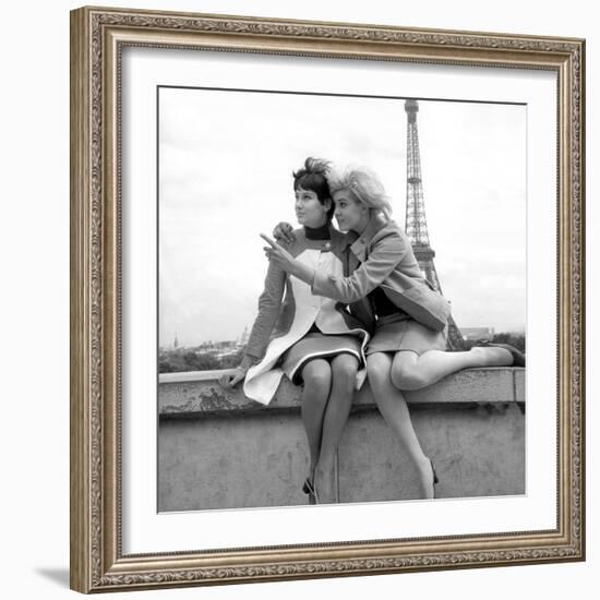 Sisters Sylviane and Sophie Agacinski at Trocadero, Paris, 16 July 1966-null-Framed Photo