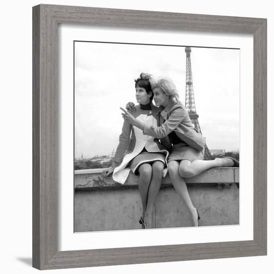 Sisters Sylviane and Sophie Agacinski at Trocadero, Paris, 16 July 1966-null-Framed Photo