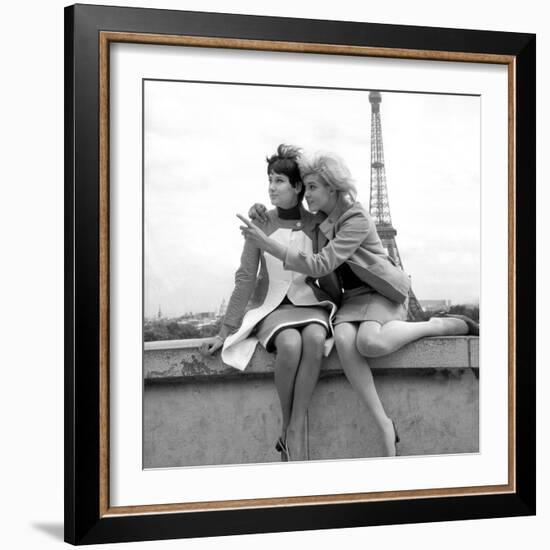 Sisters Sylviane and Sophie Agacinski at Trocadero, Paris, 16 July 1966-null-Framed Photo