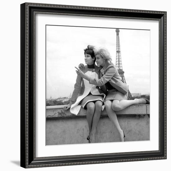 Sisters Sylviane and Sophie Agacinski at Trocadero, Paris, 16 July 1966-null-Framed Photo