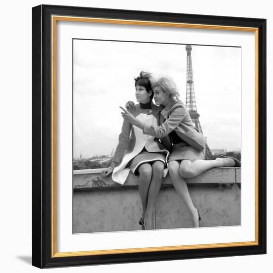 Sisters Sylviane and Sophie Agacinski at Trocadero, Paris, 16 July 1966-null-Framed Photo