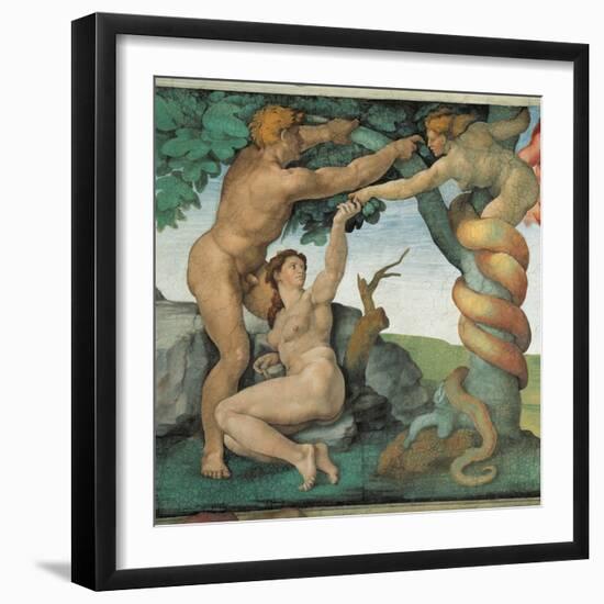 Sistine Chapel, Adam and Eve, Satan, Tree of Life-Michelangelo Buonarroti-Framed Art Print