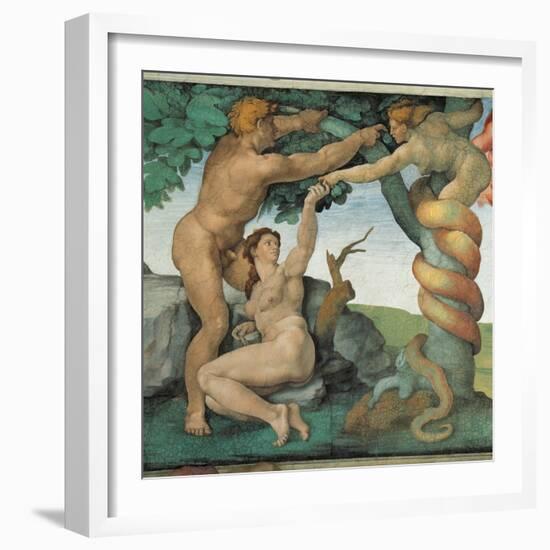 Sistine Chapel, Adam and Eve, Satan, Tree of Life-Michelangelo Buonarroti-Framed Art Print