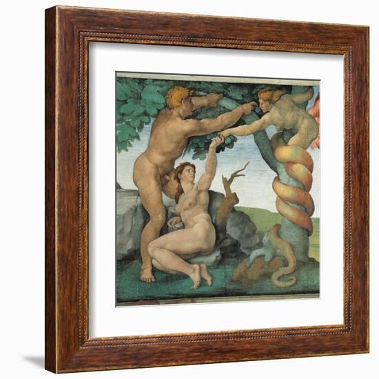 Sistine Chapel, Adam and Eve, Satan, Tree of Life-Michelangelo Buonarroti-Framed Art Print