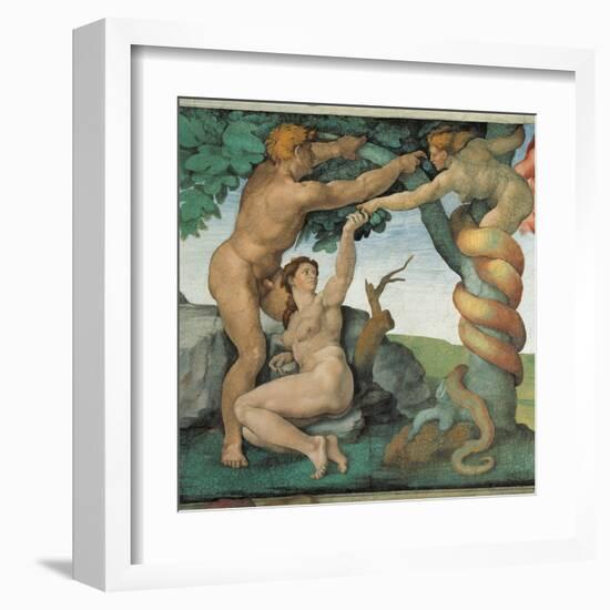 Sistine Chapel, Adam and Eve, Satan, Tree of Life-Michelangelo Buonarroti-Framed Art Print