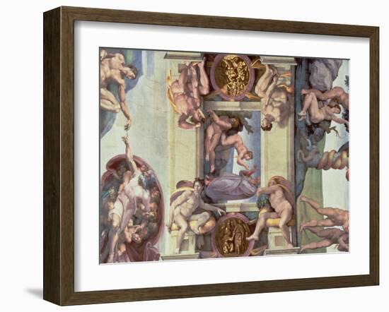 Sistine Chapel Ceiling (1508-12): the Creation of Eve, 1510 (Post Restoration)-Michelangelo Buonarroti-Framed Giclee Print