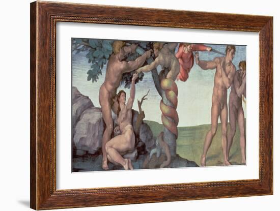 Sistine Chapel Ceiling (1508-12): the Fall of Man, 1510 (Post Restoration)-Michelangelo Buonarroti-Framed Giclee Print