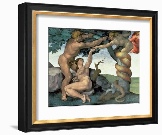 Sistine Chapel Ceiling (1508-12): the Fall of Man, 1510 (Post Restoration)-Michelangelo Buonarroti-Framed Giclee Print