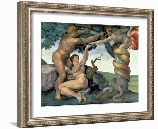 Sistine Chapel Ceiling (1508-12): the Fall of Man, 1510 (Post Restoration)-Michelangelo Buonarroti-Framed Giclee Print