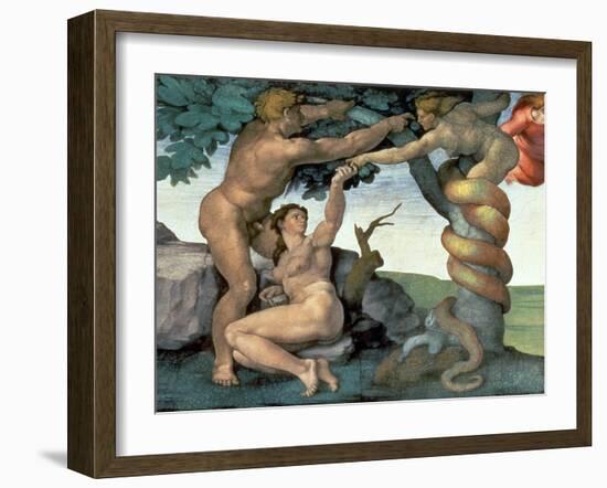 Sistine Chapel Ceiling (1508-12): the Fall of Man, 1510 (Post Restoration)-Michelangelo Buonarroti-Framed Giclee Print