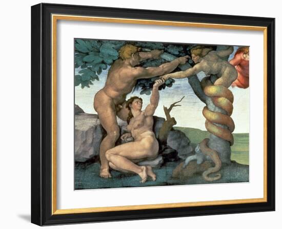 Sistine Chapel Ceiling (1508-12): the Fall of Man, 1510 (Post Restoration)-Michelangelo Buonarroti-Framed Giclee Print