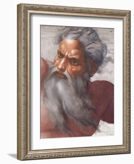 Sistine Chapel Ceiling: Creation of the Sun and Moon, 1508-12, Detail of the Face of God-Michelangelo Buonarroti-Framed Giclee Print
