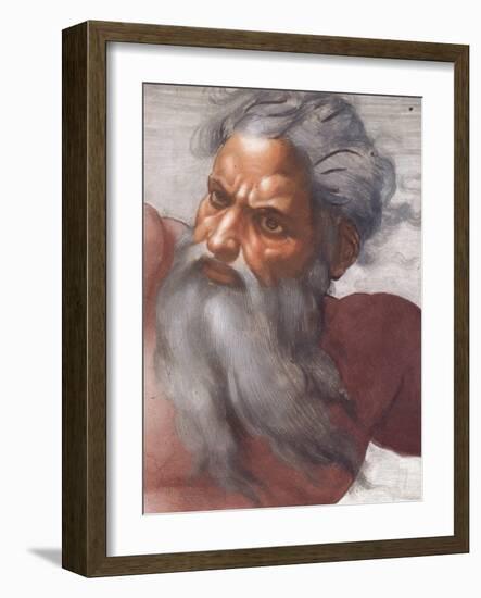 Sistine Chapel Ceiling: Creation of the Sun and Moon, 1508-12, Detail of the Face of God-Michelangelo Buonarroti-Framed Giclee Print