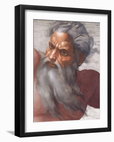 Sistine Chapel Ceiling: Creation of the Sun and Moon, 1508-12, Detail of the Face of God-Michelangelo Buonarroti-Framed Giclee Print