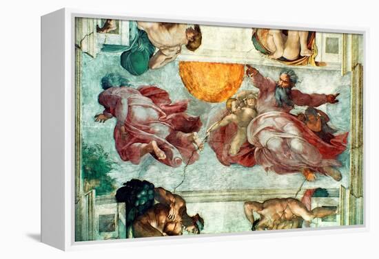 Sistine Chapel Ceiling: Creation of the Sun and Moon, 1508-12-Michelangelo Buonarroti-Framed Premier Image Canvas