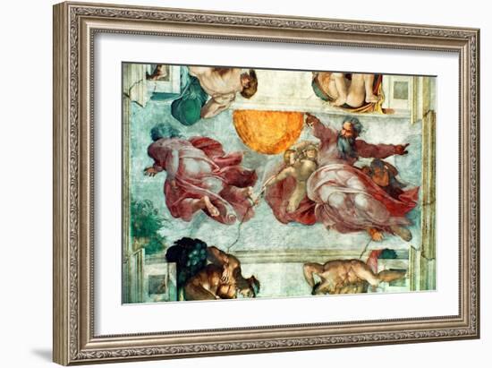 Sistine Chapel Ceiling: Creation of the Sun and Moon, 1508-12-Michelangelo Buonarroti-Framed Giclee Print