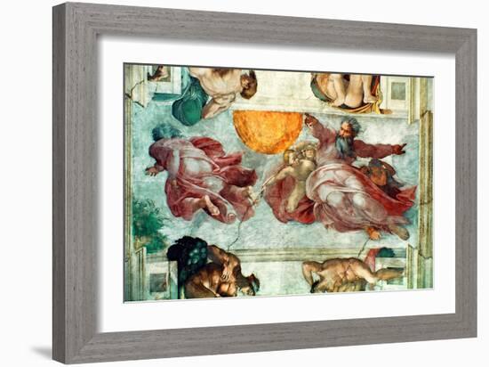 Sistine Chapel Ceiling: Creation of the Sun and Moon, 1508-12-Michelangelo Buonarroti-Framed Giclee Print