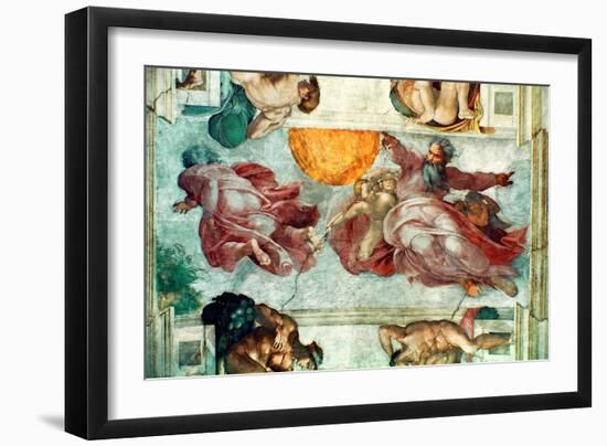 Sistine Chapel Ceiling: Creation of the Sun and Moon, 1508-12-Michelangelo Buonarroti-Framed Giclee Print