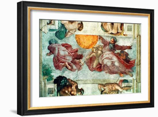 Sistine Chapel Ceiling: Creation of the Sun and Moon, 1508-12-Michelangelo Buonarroti-Framed Giclee Print