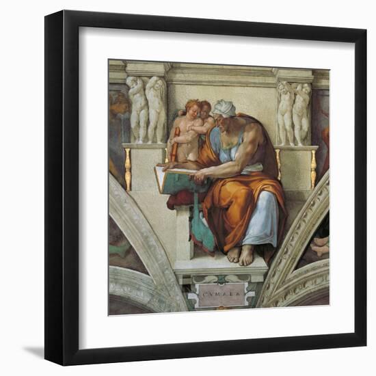 Sistine Chapel Ceiling, Cumaean Sibyl-Michelangelo Buonarroti-Framed Art Print