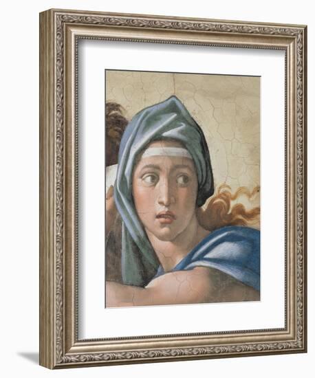 Sistine Chapel Ceiling, Delphic Sibyl's Face-Michelangelo Buonarroti-Framed Art Print