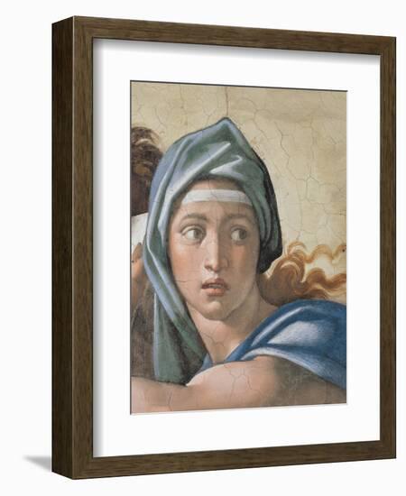 Sistine Chapel Ceiling, Delphic Sibyl's Face-Michelangelo Buonarroti-Framed Art Print