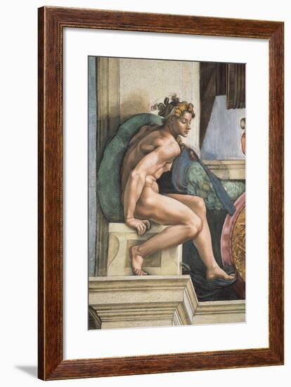 Sistine Chapel Ceiling, Female Nude-Michelangelo Buonarroti-Framed Art Print