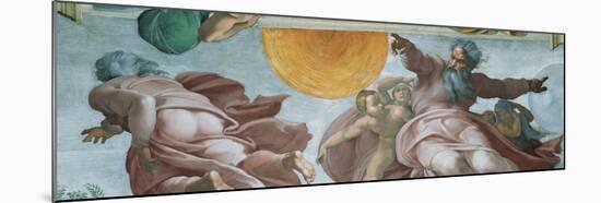 Sistine Chapel Ceiling, God Creating Sun and Moon-Michelangelo Buonarroti-Mounted Art Print