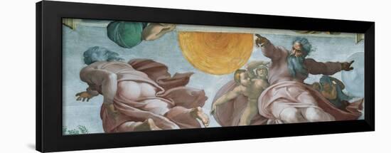 Sistine Chapel Ceiling, God Creating Sun and Moon-Michelangelo Buonarroti-Framed Art Print