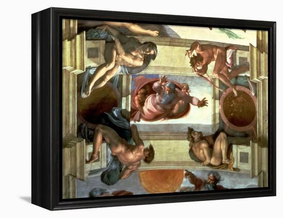 Sistine Chapel Ceiling: God Separating the Land from the Sea, with Four Ignudi, 1510-Michelangelo Buonarroti-Framed Premier Image Canvas