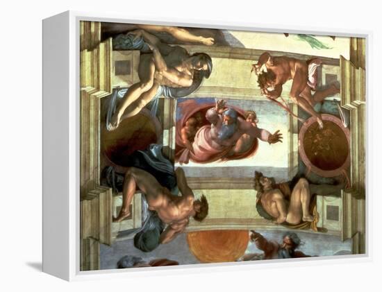 Sistine Chapel Ceiling: God Separating the Land from the Sea, with Four Ignudi, 1510-Michelangelo Buonarroti-Framed Premier Image Canvas